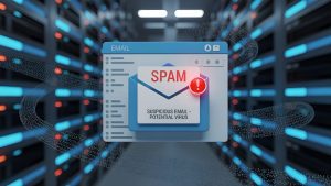 email showing spam icon and warning sign. scam concept.
