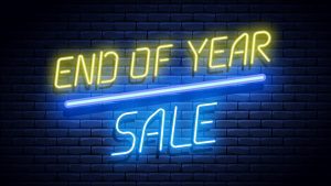 neon sign end of year sale. copier upgrade concept.