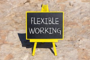 Flexible working symbol. Concept words Flexible working on beautiful yellow blackboard. Hybrid or remote working concept.