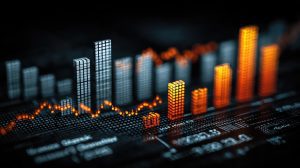 Business dashboard shows tech-fueled upward graphs and growth arrows, representing digital scalability, data intelligence, and innovation-driven expansion.