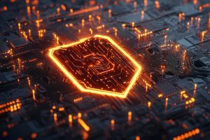 Ai security shield with circuit board patterns for cybersecurity design and technology innovation. 